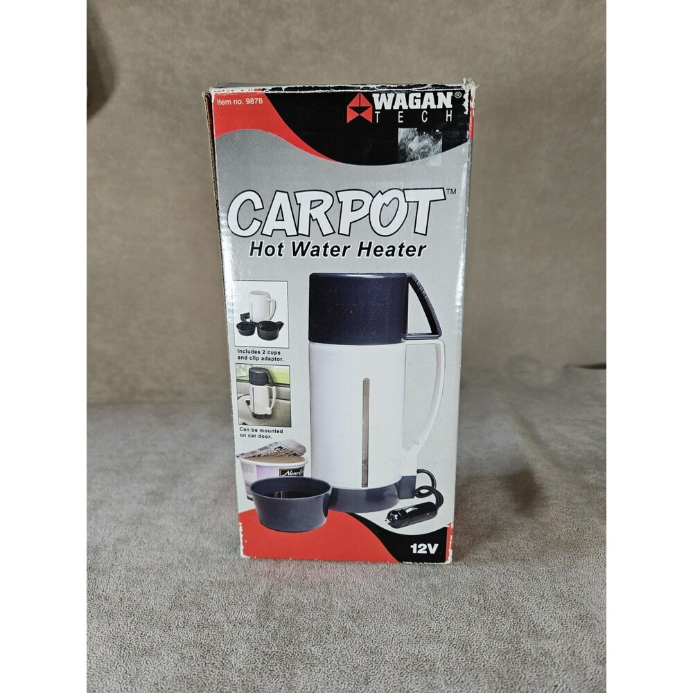 Wagan Tech 12-Volt CarPot Hot Water Heater  Door Window Mount New In Box NOS